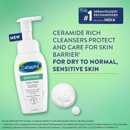 Cetaphil Soothing Foam Wash 200 ml for Dry to Normal Skin with Ceramides