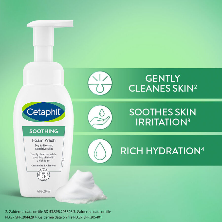 Cetaphil Soothing Foam Wash 200 ml for Dry to Normal Skin with Ceramides