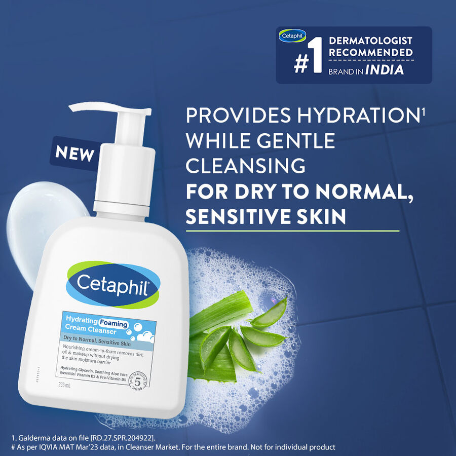 Cetaphil Hydrating Foaming Cream Cleanser 236 ml with Aloevera | | Dermat Tested